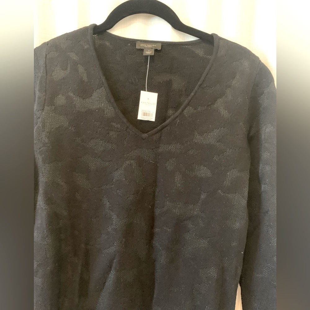 NWT Ann Taylor Factory black lace v-neck sweater, size small